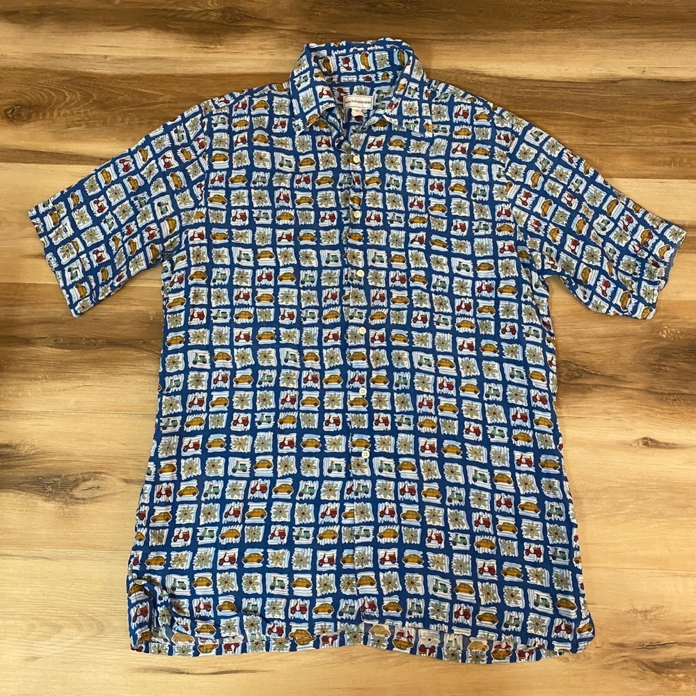 Maus & Hoffman Button Up Men M Vintage Silk Novelty Print Made in USA Resort